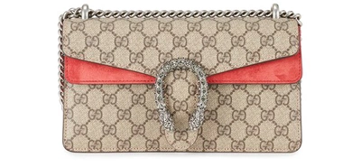 Shop Gucci Dionysus Small Shoulder Bag In Beige Ebony Volcanic Red
