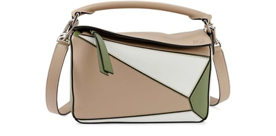 Shop Loewe Small Puzzle Bag In Classic Calfskin In Sand/avocado Green