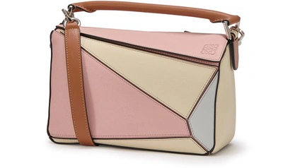 Shop Loewe Paula's Ibiza Puzzle Small Leather Bag In Peach Pink/milk