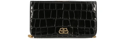 Shop Balenciaga Bb Phone Holder With Chain In Black