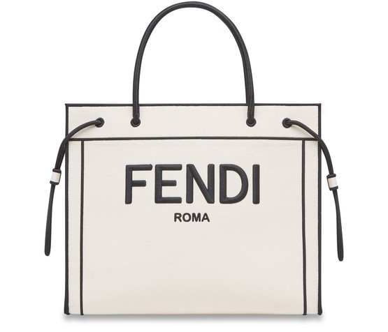 Fendi Roma Shopper Small Canvas Tote In White Modesens