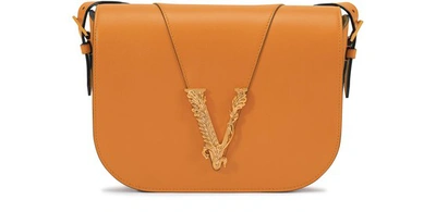 Shop Versace Virtus Leather Bag In Oud Oro Tibute