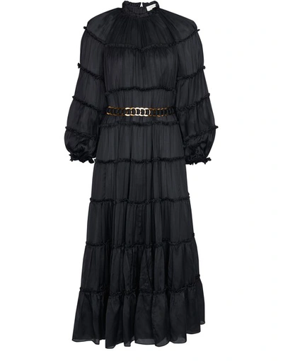 Shop Zimmermann Silk Mid Dress In Black