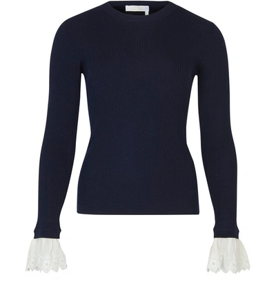 Shop Chloé Pullover With Laced Cuff In Classic Navy