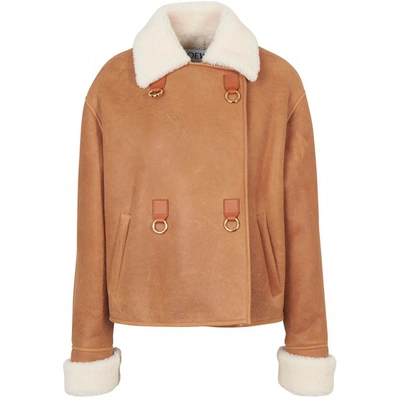 Shop Loewe Cropped Shearling Jacket In Light Brown