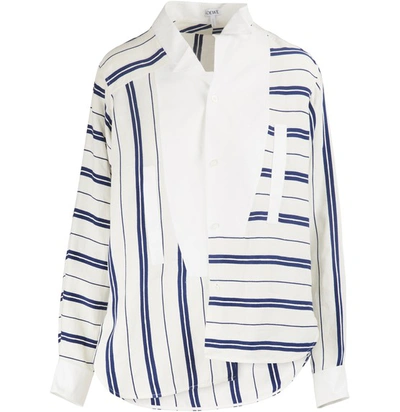 Shop Loewe Asymmetrical Shirt In White Blue