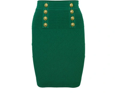 Shop Balmain Buttoned Skirt In 7pb Vert Fonce