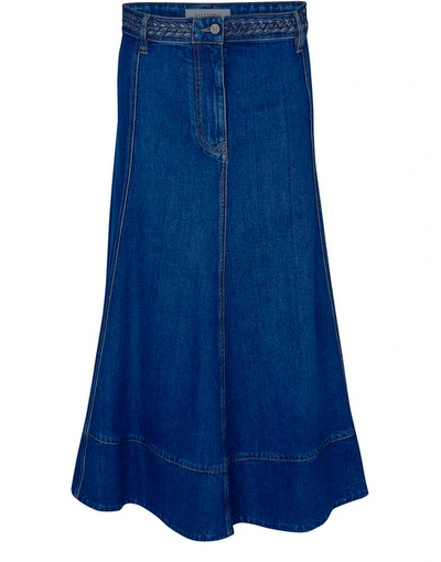 Shop Valentino Gonna Long Skirt In Medium Blue Denim