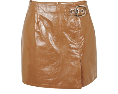 Shop Alexa Chung Leather Mini Skirt In Olive Brown