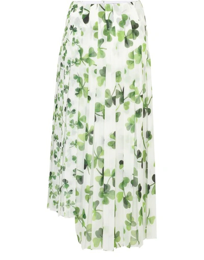 Shop Loewe Shamrock Pleated Skirt In White Green