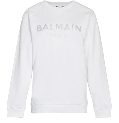 Shop Balmain Logo Sweatshirt In Gdi Blanc Blanc