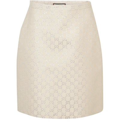 Shop Gucci Gg Mini Skirt In Gardenia Silver