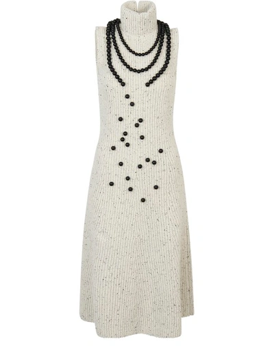 Shop Loewe Ribbed Knit Dress Pearls In Off White