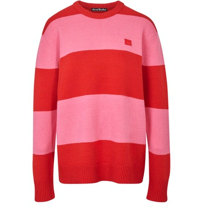 Shop Acne Studios Striped Wool Sweater In Red Bubblegum Pink