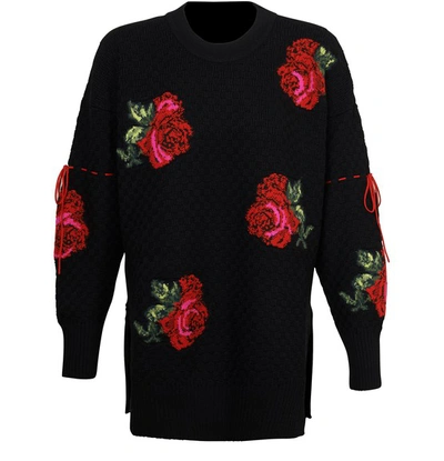 Shop Versace Long Sleeve Sweater With Flower Embroidery In Multicolor