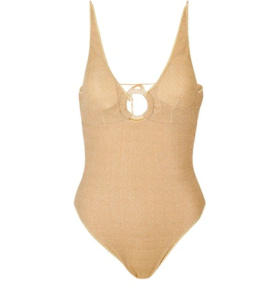 Shop Oseree Triangle Ring Swimsuit In Gold