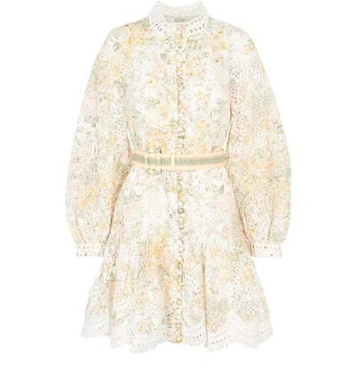 Shop Zimmermann Amelie Embroidered Short Dress In Ivory Floral