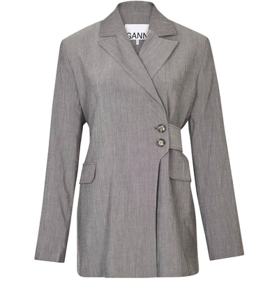 Shop Ganni Asymetric Buttoned Blazer In Paloma Melange