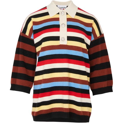 Shop Ganni Cashmere Polo Sweater In Multicolour