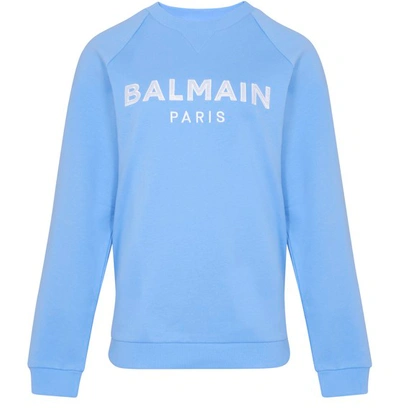 Shop Balmain Logo Sweatshirt In Scq Bleu Glacier Blanc