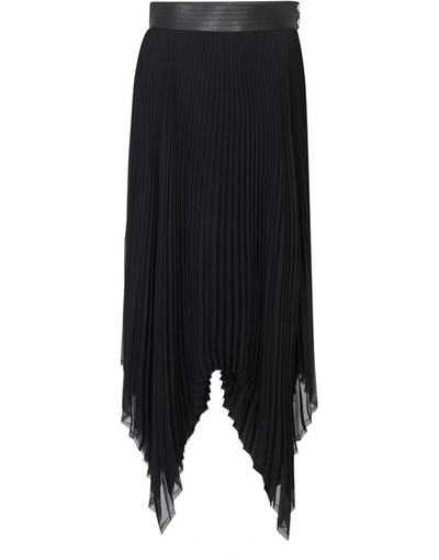 Shop Loewe Pleated Skirt Leather Trim In Black