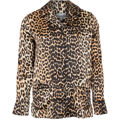 Shop Ganni Silk Leopard Printed Shirt