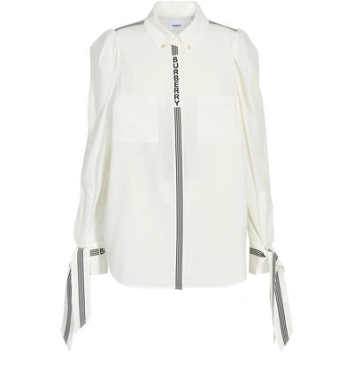 Shop Burberry Mollie Silk Long Sleeves Shirt In White