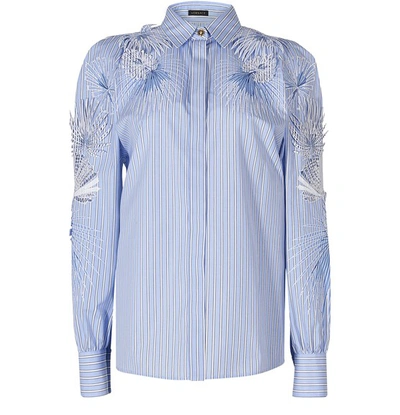 Shop Versace Jungle 3d Details Shirt In Azzurro