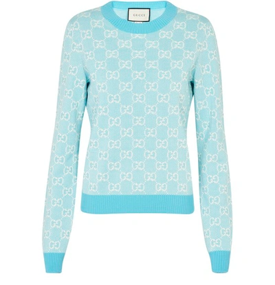 Shop Gucci Gg Motif Top In Light Blue/ivory