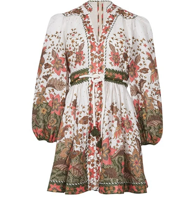 Shop Zimmermann Batik Short Dress In Khaki Batik