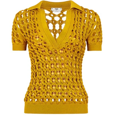 Shop Fendi Knit Polo Shirt In Jaune