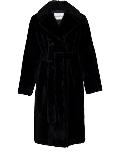 Shop Stand Studio Faustine Belted Coat In Black