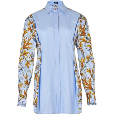 Shop Versace Printed Sleeves Shirt In F Do Azzurro Oro