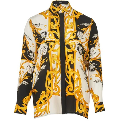 Shop Versace Barocco Long Sleeve Shirt In Bianco Nero Oro