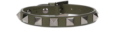 Shop Valentino Garavani Studs Leather Bracelet In Olive Green
