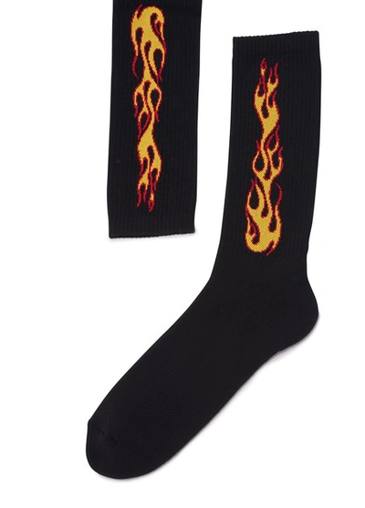Shop Palm Angels Flames Socks In Black Orange