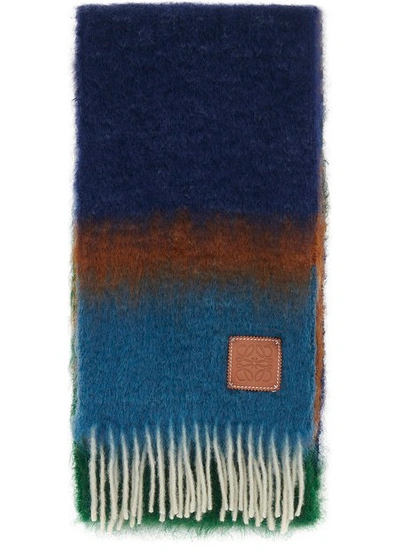 Shop Loewe Mohair Stripe Scarf In Dark Brown Dark Green