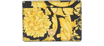 Shop Versace Barocco Leather Card Case In Multicolor Oro Nero