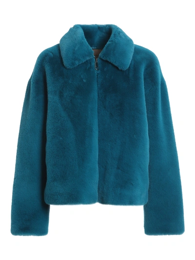 Shop Twinset Faux Leather Short Coat In Blue