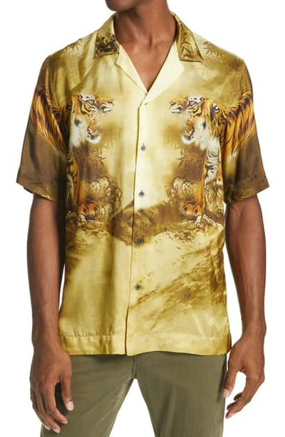 Shop Dries Van Noten Carltone Tiger Short Sleeve Button-up Shirt In Beige