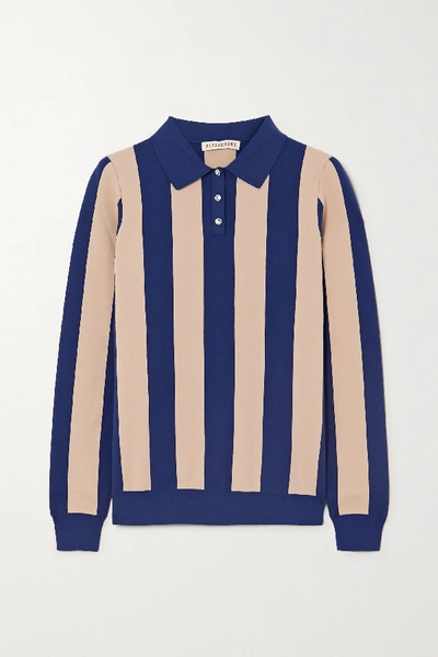 Shop Alexa Chung Striped Stretch-jersey Polo Shirt In Navy