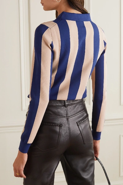 Shop Alexa Chung Striped Stretch-jersey Polo Shirt In Navy