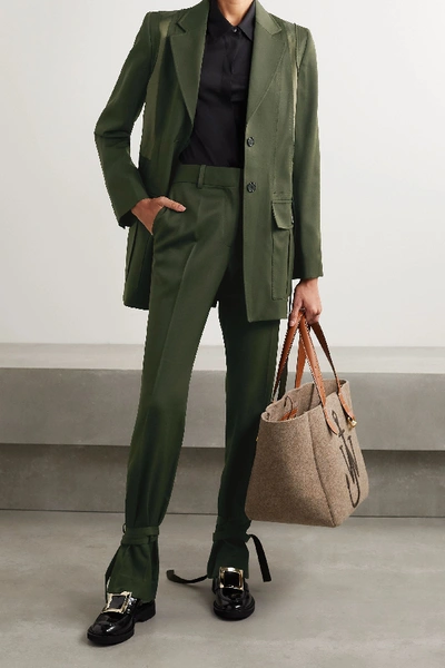 Shop Jw Anderson Bow-embellished Wool Straight-leg Pants In Dark Green