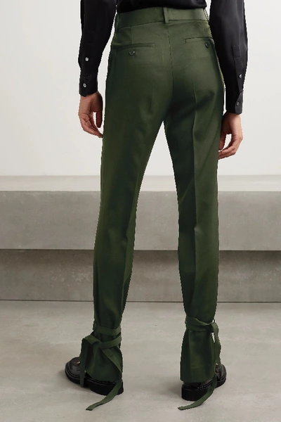 Shop Jw Anderson Bow-embellished Wool Straight-leg Pants In Dark Green