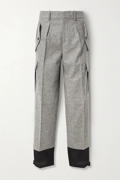 Shop Jw Anderson Mélange Merino Wool And Cotton-twill Straight-leg Pants In Gray