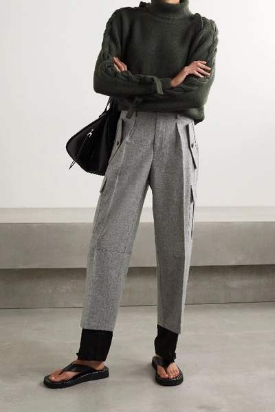 Shop Jw Anderson Mélange Merino Wool And Cotton-twill Straight-leg Pants In Gray