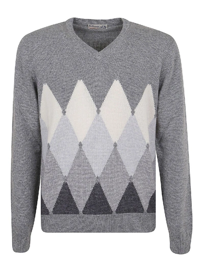 Shop Ballantyne Diamond Pattern V-neck Sweater In Grey