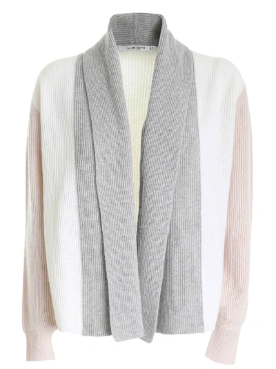 Shop Kangra Cashmere Color Block Cardigan In Nude Grey And Cream Color