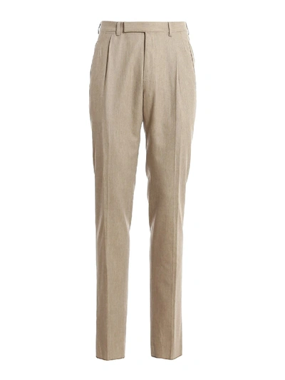 Shop Ermenegildo Zegna Trousers With Darts In Beige