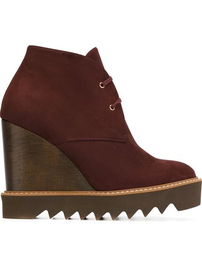 Stella Mccartney Leana Lace-up Faux-suede Wedge Boots In Burgundy